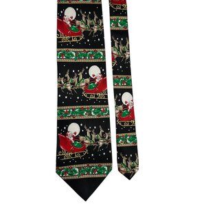 Christmas Novelty Silk Tie With Santa & Reindeer Sleigh Design Holiday Festive